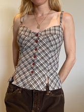 Vintage-Inspired French Plaid Corset Cami Top with Adjustable Spaghetti Straps & Front Button Detail - Sleeveless Sweetheart Neckline, Backless Design - Polyester, Machine Washable - Y2K Fashion for Women voguable