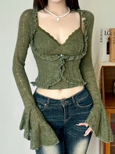 This French-Style Lace Camisole And Flared Sleeve Cardigan Make a Truly Vintage And Sexy Two-Piece Outfit for Streetwear in Spring And Autumn. voguable