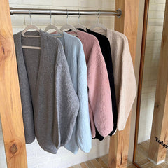Open Front Knit Cardigan for Women Comfy Balloon Sleeve Open-front Sweater Coat Female Duster Cardi Casual Autumn Winter Outfit voguable