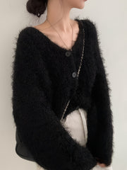 Lazy V-Neck Sweater Coat Imitation Mink Long Sleeve Knit Cardigan Woman voguable