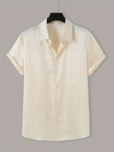 Home Relaxation, Men's Casual Short-Sleeve Button-Up Shirt with Subtle Floral Print - Lightweight Polyester, Summer Wear,, Collared Design, Easy Care gotmes-shop