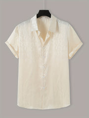 Home Relaxation, Men's Casual Short-Sleeve Button-Up Shirt with Subtle Floral Print - Lightweight Polyester, Summer Wear,, Collared Design, Easy Care gotmes-shop