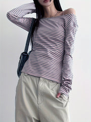 Chic Striped Backless Cross-Tie T-Shirt - Slim Fit, Long Sleeve Casual Top for Women, Machine Washable voguable