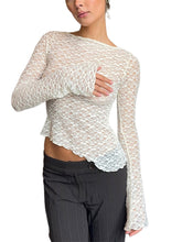 Women'S Lace Tops Slim See Through Boat Neck Long Sleeve Asymmetrical Shirt Casual Streetwear voguable