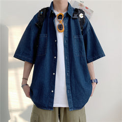 Voguable 90s fashion men Summer New 5-Point Short Sleeve Denim Men's Shirt Korean Style Couple Loose Half Sleeve Short Sleeve Shirt Men's Batch voguable