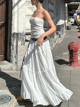 1pc Y2K Style Women's Summer Tiered Midi Skirt - 95% Polyester, 5% Elastane, Solid Color, Ruffle Hem, Elastic Waist, Flowy A-Line Maxi Skirt for Beach and Streetwear, Long Skirt, Cute voguable