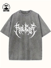 Creative Abstract Pattern Print Vintage Acid Washed Cotton T-shirt For Men, Suitable For Summer voguable