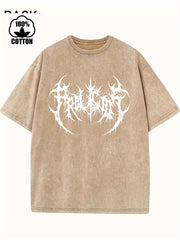 Creative Abstract Pattern Print Vintage Acid Washed Cotton T-shirt For Men, Suitable For Summer voguable