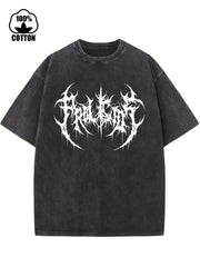 Creative Abstract Pattern Print Vintage Acid Washed Cotton T-shirt For Men, Suitable For Summer voguable