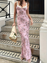 Print Sleeveless Maxi Dress - V-Neck, Lace Trim Detail, Machine Washable Polyester Blend - Chic Summer Vacation Style for Women, Plus Size Elegant Dress voguable