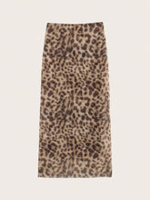 1pc Elegant Leopard Print Long Skirt for Women, 100% Polyester Knit Fabric, Versatile Office Wear, All-Season, Long-Length Pencil Skirt voguable
