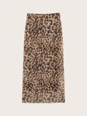 1pc Elegant Leopard Print Long Skirt for Women, 100% Polyester Knit Fabric, Versatile Office Wear, All-Season, Long-Length Pencil Skirt voguable