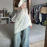 Chic Korean-Inspired Sleeveless Knit Tank Top with Eyelet Detail - Breathable Polyester Blend, Perfect for Spring & Summer - Available in Solid Color, Round Neck, Grid, Long voguable