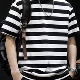 Men's Striped T-shirt, Casual Short Sleeve Crew Neck Tee, Men's Clothing for Outdoor gotmes-shop