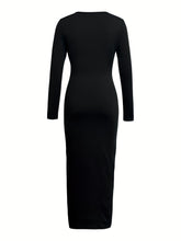 1pc Elegant Floral Print V-Neck Long Sleeve Bodycon Knit Dress for Women, Polyester, Notched Collar, Slim Fit, Ideal for Spring/Summer/Fall - Sexy Style voguable