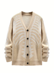 Plus Size Skeleton Print Long Sleeve V Neck Cardigan Sweaters - Men's Button Down Outwear Coats gotmes-shop