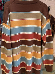 Colorful Striped Retro Sweater - Women's Autumn/Winter Lazy Round Neck Knitted Loose Soft Top Trend voguable