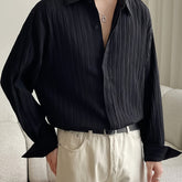 1pc Elegant Men'S Casual Solid Color Wave Texture Woven Fabric Shirt, Polyester 100%, Non-Stretch, Loose Fit, Lapel Collar, Long Sleeve, Button Details, Perfect for Spring/Fall, Versatile Style gotmes-shop