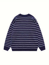 Vintage-Inspired Striped Crew Neck Sweater - Casual, Soft Knit Pullover for Couples, Machine Washable - Perfect for Spring & Fall voguable