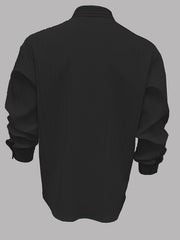 1pc Elegant Men'S Casual Solid Color Wave Texture Woven Fabric Shirt, Polyester 100%, Non-Stretch, Loose Fit, Lapel Collar, Long Sleeve, Button Details, Perfect for Spring/Fall, Versatile Style gotmes-shop