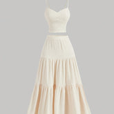 Lightweight 220gsm 100% Polyester Elegant Solid Color V-Neck Camisole and Pleated Long Skirt Set - All-Season Casual Wear voguable