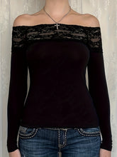 Y2K Elegant Lace Stitching One-Shoulder Fit Long Sleeve Top for Targeted voguable