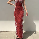 Print Sleeveless Maxi Dress - V-Neck, Stretchy Polyester Blend, Machine Washable - Perfect for Summer & Beach Vacations voguable