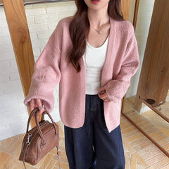 Open Front Knit Cardigan for Women Comfy Balloon Sleeve Open-front Sweater Coat Female Duster Cardi Casual Autumn Winter Outfit voguable