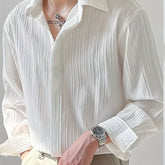 Men's Solid Striped Shirt, Casual Lapel Button Up Long Sleeve Shirt For Outdoor Activities voguable