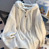 Cozy Knit Hooded Sweater with Drawstring - Casual Long Sleeve Pullover for Women, Perfect for Fall & Winter voguable