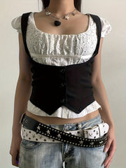 Y2K Casual Street Row Button Tailcoat Flap Sleeveless Low-Cut Shapewear Slimming Waistcoat Vest for Women voguable