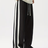 Lightweight Plus Size Men's Casual Striped Joggers - Loose Fit Polyester Blend Sweatpants with Pockets, Machine Washable for All-Season Comfort voguable