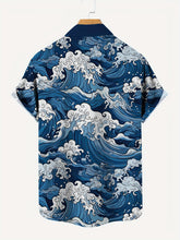 Men's Fashion Waves Pattern Allover Print Short Sleeve Button Up Lapel Hawaiian Style Shirt For Summer Resort Vacation gotmes-shop