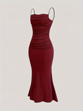 Stretchy Ruched Spaghetti Dress for Women - Elegant Solid Color Suspender, Machine Washable Polyester Blend voguable