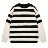 Casual Striped Knit Sweater - Cozy Long Sleeve Pullover with Faux Two-Piece Design, Machine Washable - Perfect for Fall & Winter, Plus Size Sweaters voguable