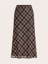 Elegant Women's Plaid Midi Skirt - Stretchy Polyester Blend, Brown & Beige, Machine Washable, Versatile for All Seasons, Plus Size Skirts voguable