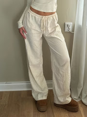 Women's Casual Solid Color Drawstring Waist Knit Polyester Straight Leg Pants - Elegant Summer Collection voguable