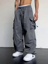 Unisex Polyester Cargo Pants - Solid Color Casual Work Pant with Flap Pockets, Side Drawstring Waist, Non-Stretch, All-Season gotmes-shop