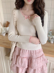 Women'S Polyester Square Neck Lace Trim Pullover Sweater - Asian Style Solid Color Long Sleeve Knit Top for Fall/Winter voguable