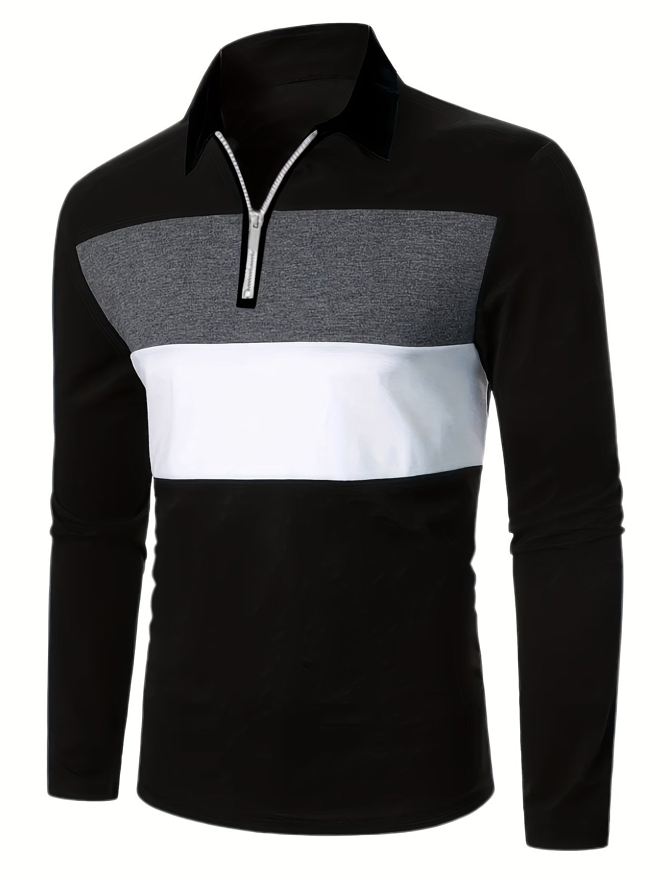 Unique 1/4 Zippered Color Block Long Sleeved Shirt - Men's Casual gotmes-shop