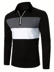 Unique 1/4 Zippered Color Block Long Sleeved Shirt - Men's Casual gotmes-shop