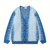 Gradient Blue & White Loose-Fit Cardigan - Long Sleeve V-Neck Knit Sweater with Buttons, Machine Washable - Ideal for Spring/Fall, Casual, Couples voguable