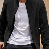 1pc Men'S Casual Polyester Blend Suede-Style Jacket - Solid Color Long Sleeve Baseball Collar Zip-Up with Pockets, Regular Fit, Slight Stretch, Woven Fabric - Versatile Outerwear for Autumn gotmes-shop