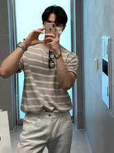 Men's Casual Striped Knit Pullover - Breathable Polyester Blend, Round Neck, Summer Wear voguable
