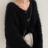 Lazy V-Neck Sweater Coat Imitation Mink Long Sleeve Knit Cardigan Woman voguable