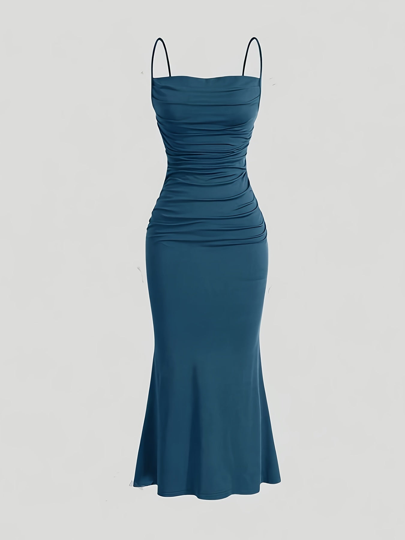 Stretchy Ruched Spaghetti Dress for Women - Elegant Solid Color Suspender, Machine Washable Polyester Blend voguable