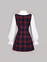 Elegant Women's Plaid Midi Dress with White Lantern Sleeves - Polyester & Spandex Blend, Machine Washable, Perfect for Spring/Summer/Fall Events voguable