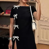 Side Slit Bowknot Bodycon Short Sleeve Dress voguable