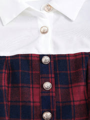 Elegant Women's Plaid Midi Dress with White Lantern Sleeves - Polyester & Spandex Blend, Machine Washable, Perfect for Spring/Summer/Fall Events voguable