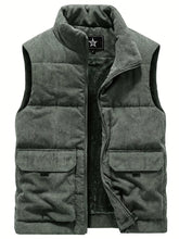 Thick Plush 100% Polyester JPDUN Men's Winter Vest - Casual Stand Collar, Multi-Pocket Outdoor Workwear, Warm Camisole Jacket, Loose Fit, Woven, Non-Stretch gotmes-shop